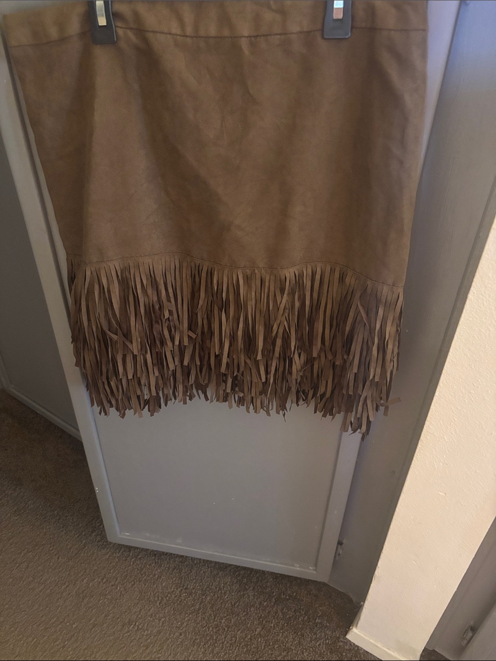 Wrangler Brown Faux Suede Fringe Mini Skirt